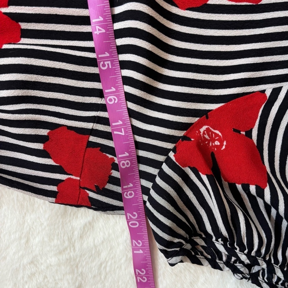 Madewell Black and White Striped Floral Print Faux Wrap Dress - Picture 12 of 12